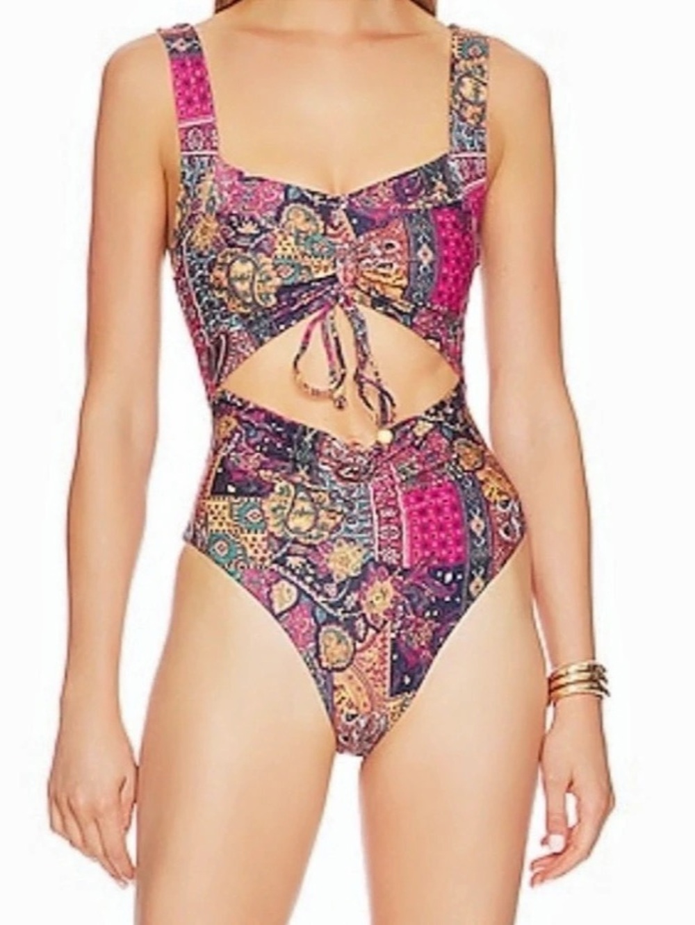 House of Harlow 1960 Indie One Piece Paisley Pink & Black Large
